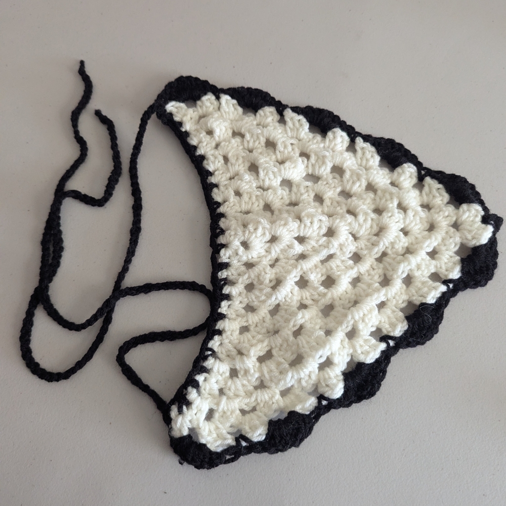 Handmade Crochet Headband Black White Boho Hair Wrap Tie Closure